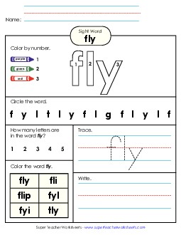 Worksheet 4: Fly Sight Words Individual Worksheet