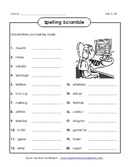 Word Scramble (C-28) Spelling C Worksheet