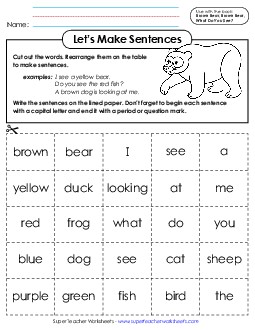 Let\'s Make Sentences! Picture Book Brown Bear Worksheet