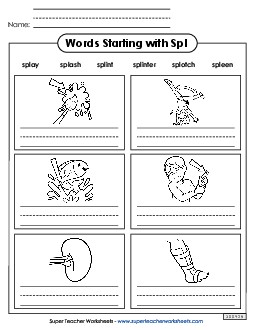 Writing Words that Start with Spl- Phonics Blends Worksheet