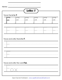 Uppercase F (Dotted Lines) Printing Worksheet