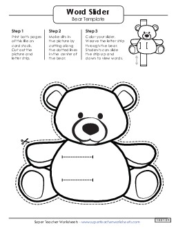 Word Slider: Bear (Left - Word Parts) Templates Worksheet