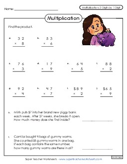 Multiplying 2-Digit and1-Digit Numbers 3rd Grade 3rd Grade Math Worksheet