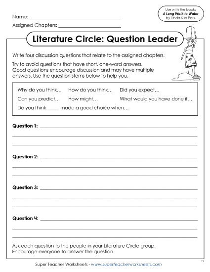 New Literature Circle: Question Leader Worksheet New Literature Circle: Question Leader Worksheet
