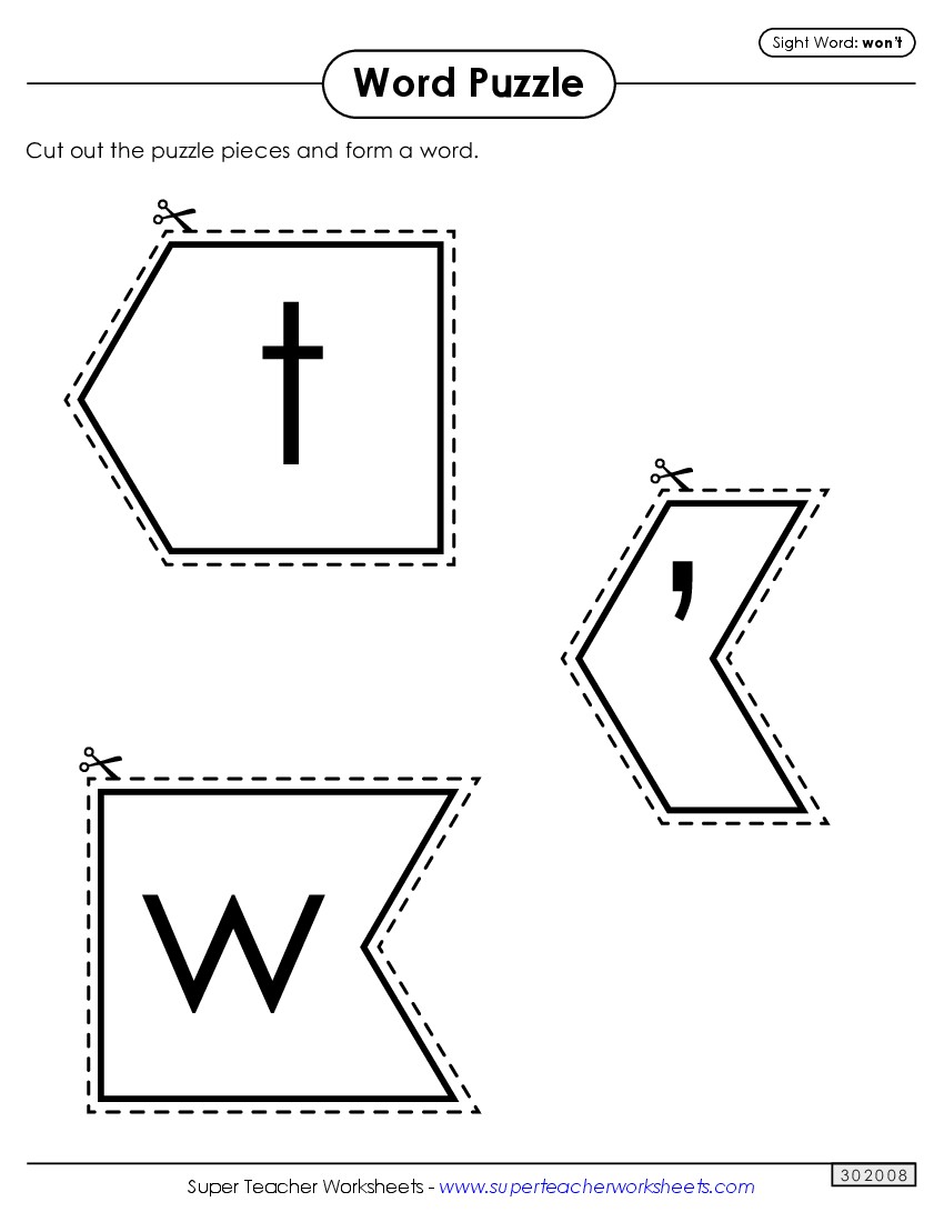 Word Puzzle: Won\'t Sight Words Individual Worksheet