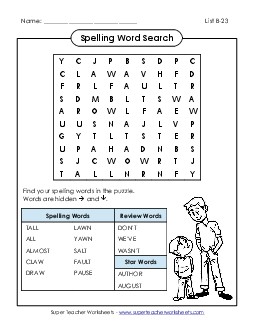 Word Search (B-23) Spelling B Worksheet