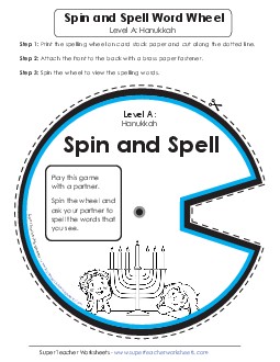 Spin and Spell (A-Hanukkah)  Spelling A Worksheet