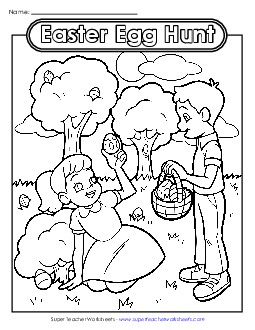 Coloring Page: Easter Egg Hunt Worksheet