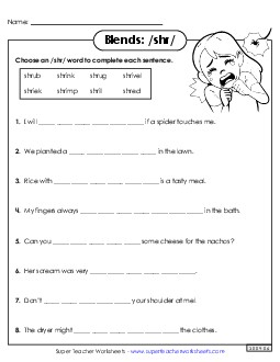 Shr- Sentences Phonics Blends Worksheet