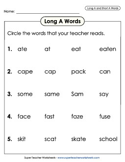 Listen and Circle: Long A and Short A Phonics Long Short A Worksheet