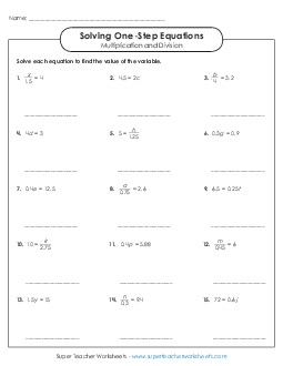 Equations with Multiplication & Division (Advanced) Worksheet