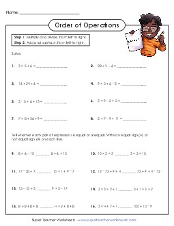 Order of Operations (Basic: No Parentheses) Worksheet