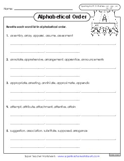 Alphabetical Order Worksheet (F-21) Spelling F Worksheet