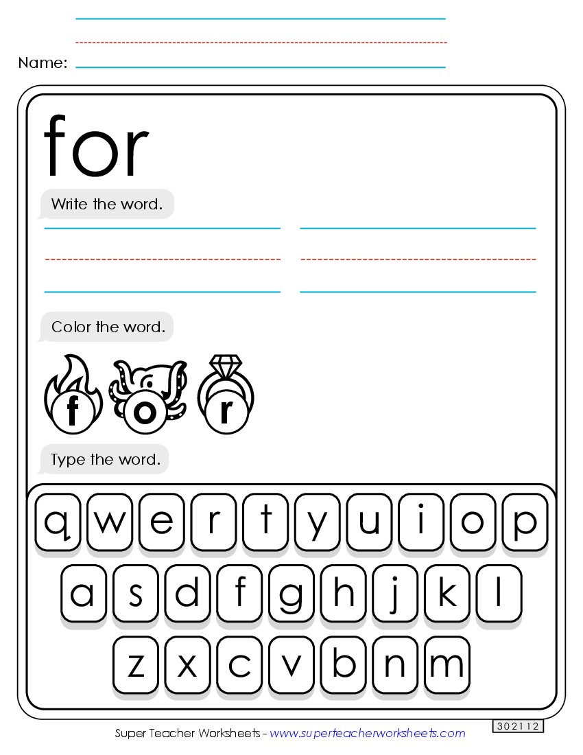 Write, Color, Type: For Sight Words Individual Worksheet