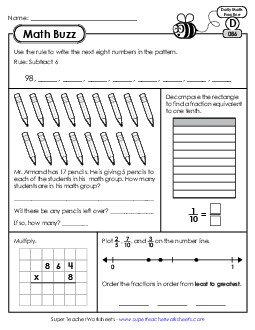 Math Buzz: Week 18 Worksheets 86 through 90 Daily Math Review Worksheet