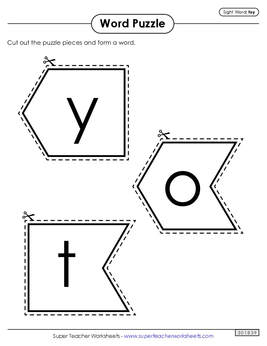 Word Puzzle: Toy Sight Words Individual Worksheet