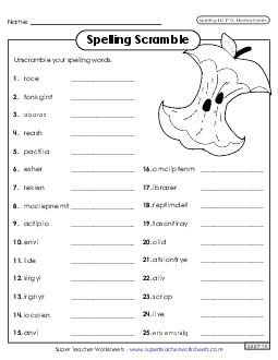 Word Scramble (F-13) Spelling F Worksheet