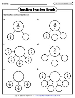 Fraction Number Bonds 4th Grade Math Worksheet