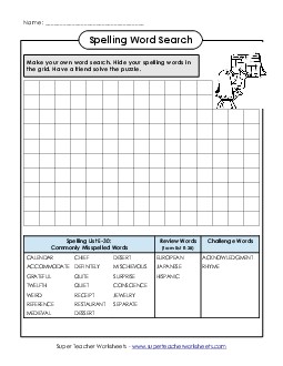 Make-a-Search (E-30) Spelling E Worksheet