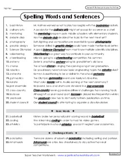 Spelling Sentences (Extracurriculars) Spelling F Worksheet