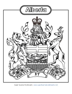 Alberta Coat of Arms (Black & White) Canada Worksheet