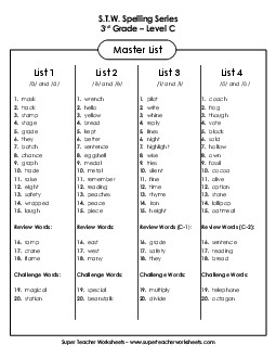 Level C Word List Spelling C Worksheet