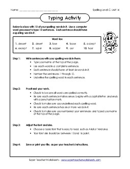 Typing Sentences (C-14)  Spelling C Worksheet