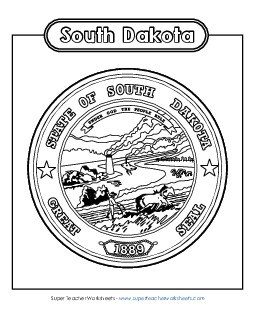 South Dakota State Seal (Black & White) States Individual Worksheet