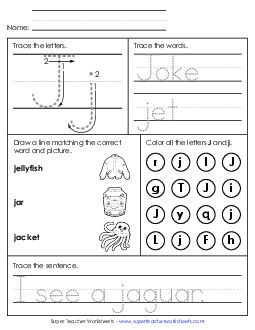 Letter J - Mixed Skills (Intermediate) Alphabet Worksheet