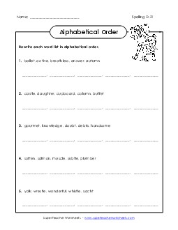 Alphabetical Order (D-21) Spelling D Worksheet