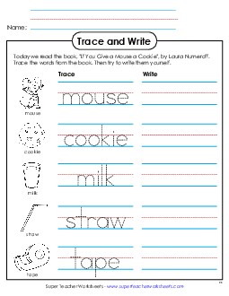 Trace and Write Picture Book Give A Mouse A Cookie Worksheet