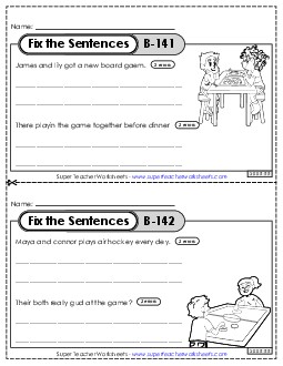 Fix the Sentences B-141 through B-145 Worksheet