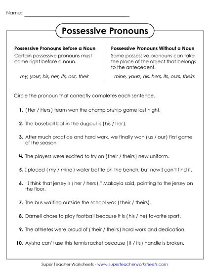 aCircle the Correct Pronoun