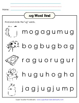 Circle the Words (-ug) Word Families Worksheet