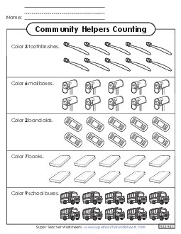 Count and Color Worksheet 2 Community Helpers Worksheet