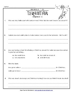 Questions for Chapters 5 and 6 Book Bridge To Terabithia Worksheet