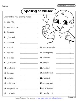 Word Scramble (F-5) Spelling F Worksheet