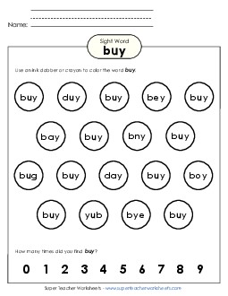 Dab or Color: Buy Sight Words Individual Worksheet