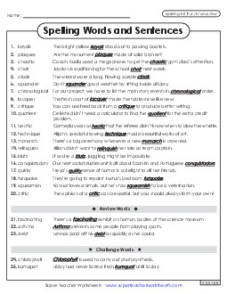 Spelling Sentences (F-6) Spelling F Worksheet