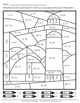 Division Mystery Picture: Farm or Lighthouse Worksheet