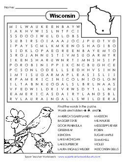 Word Search Puzzle States Individual Worksheet