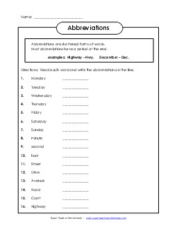 Mixed Abbreviations 2 Punctuation Worksheet