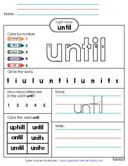 Worksheet 4: Until Free Sight Words Individual Worksheet