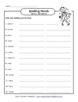 Write Two Times (D-6) Spelling D Worksheet