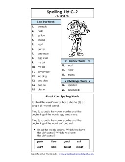 Word List C-2 Free Spelling C Worksheet