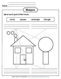 Label the Shapes on the House Geometry Worksheet