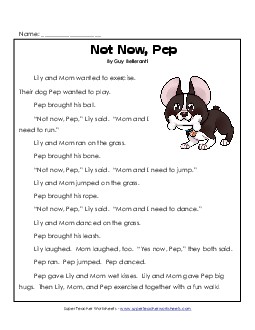 Not Now Pep 1st Grade Reading Comprehension Worksheet