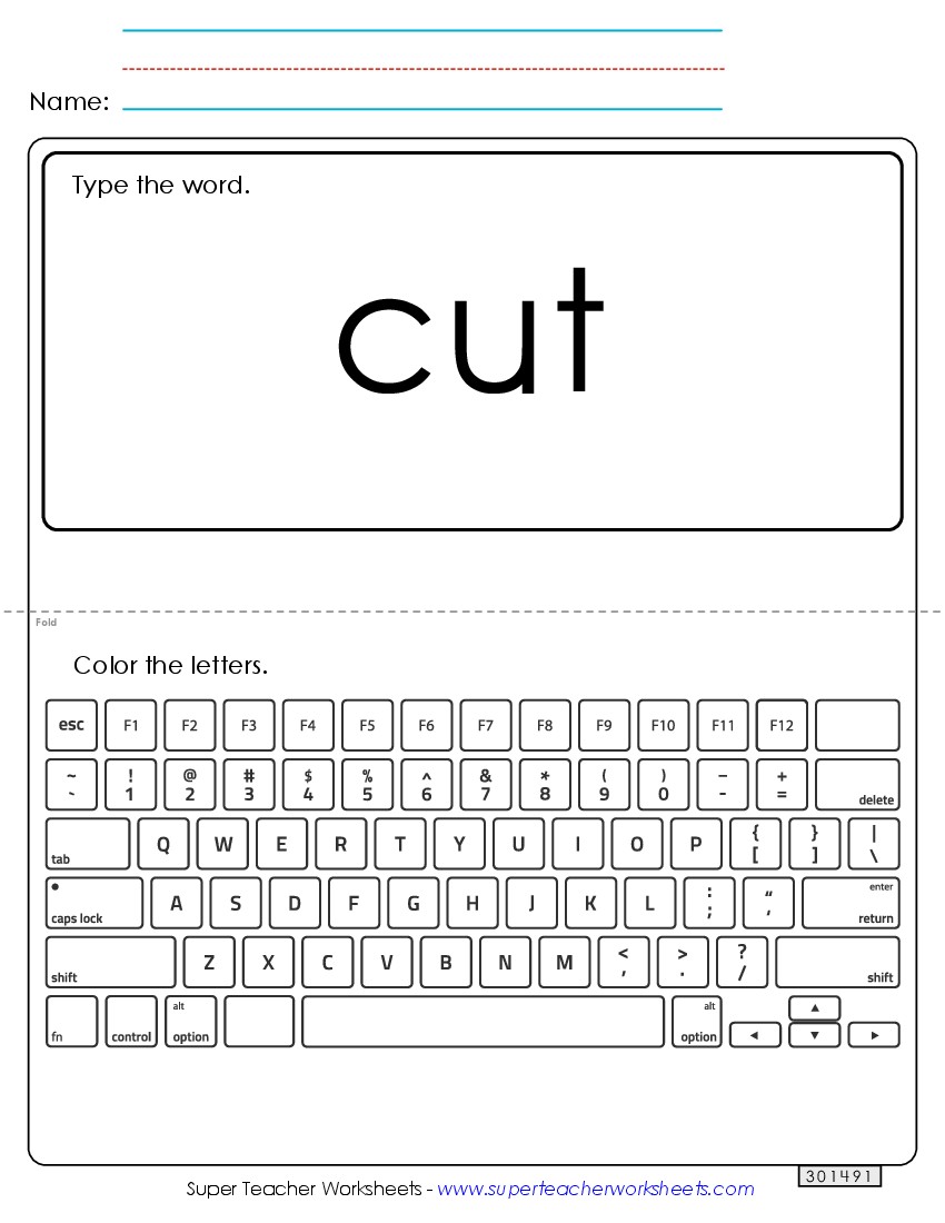 Type the Word: Cut Sight Words Individual Worksheet