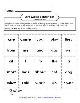 Let\'s Build Sentences (A-12) Spelling A Worksheet