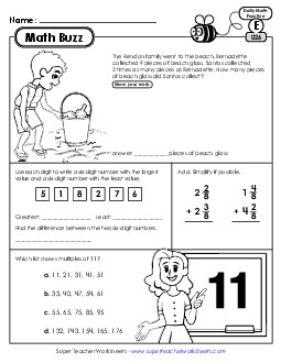 Math Buzz: Week 6 Worksheets 26 through 30 Daily Math Review Worksheet